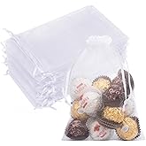 Crweety 50PCS White Organza Bags 5x7, Small Gift Bags Cute Mesh Drawstring Gift Pouches Sheer Clear Baggies for Jewelry Candy Sachet Soap Treats Wedding Birthday Halloween Christmas Party Favors Gifts