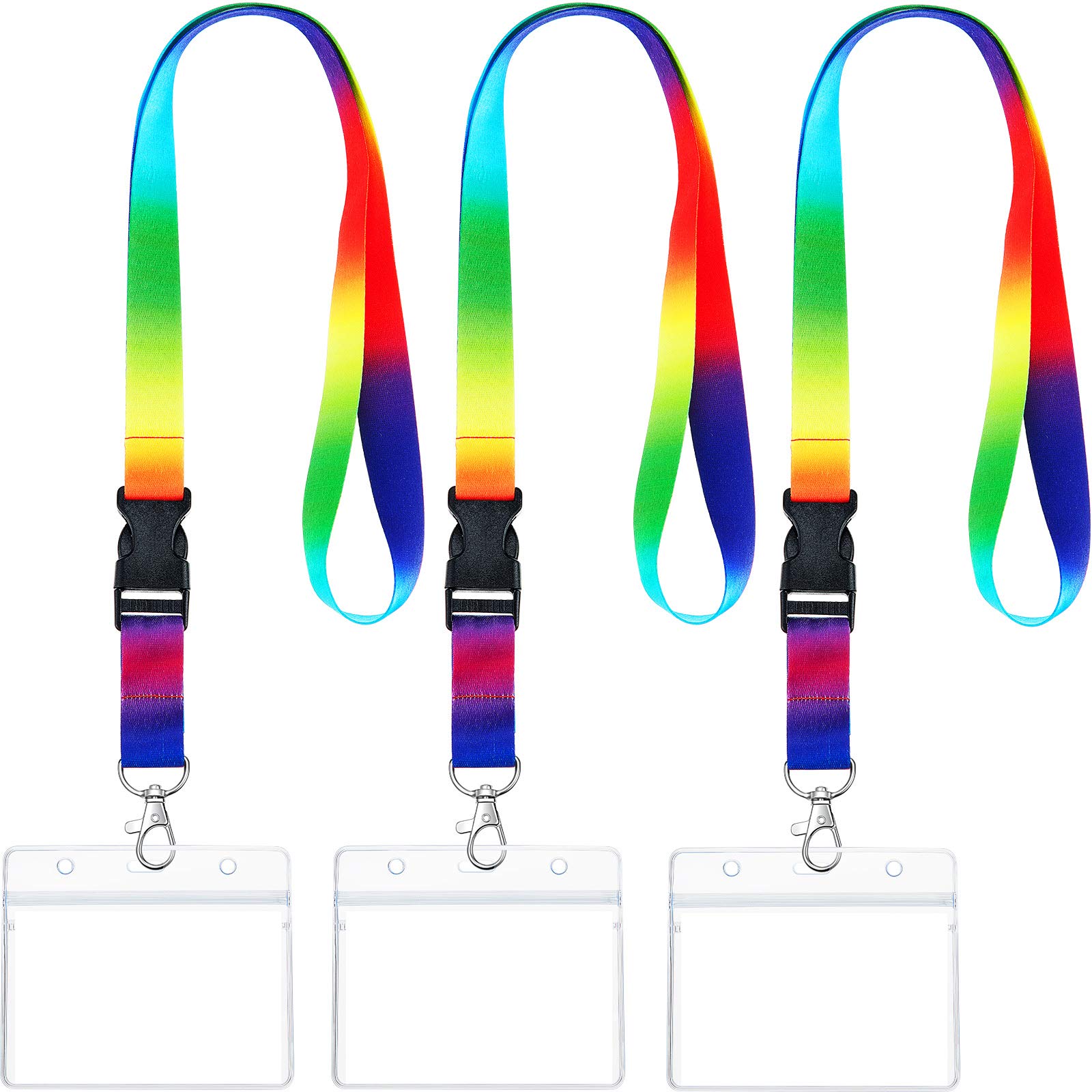 12 Pack Rainbow LGBTQ Lanyard with Card Holder Set Includes Colourful Lanyard Neck Strap and Transparent Badge Holder for Keys ID Card Name Tag Ticket