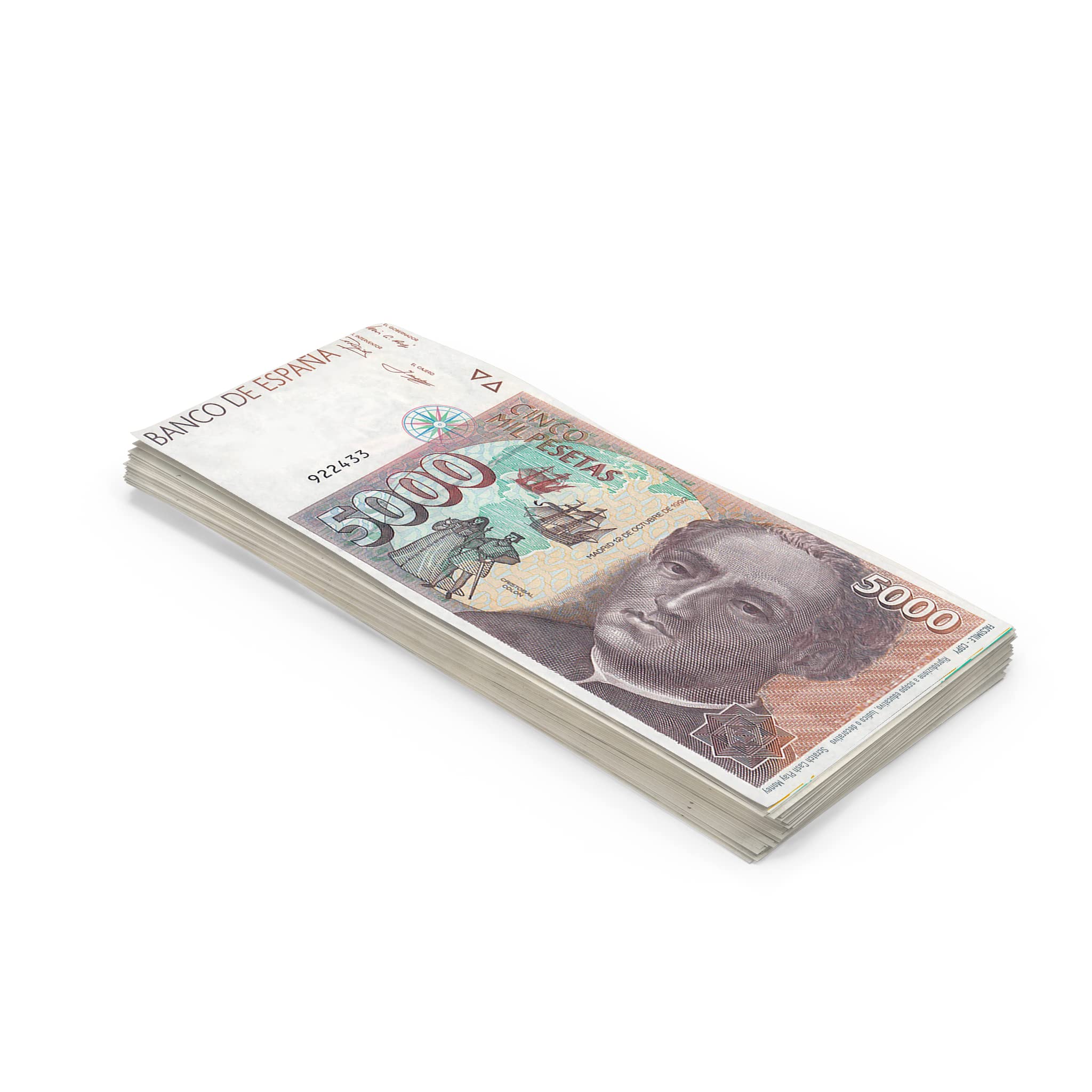 Scratch Lover 100 x 5000 Pesetas Fake Banknotes (Real Size) - Money to Play - Kid - Includes 100 x 5000 Pesetas Banknotes
