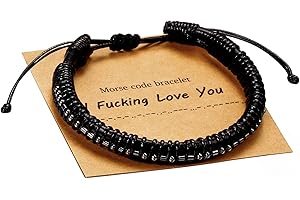 URSTAR Morse Code Bracelets Gifts for Men, Gunmetal Beads on Leather Bracelets for Mens Gifts Inspirational Gifts for Mens Jewelry Unique Fathers Day Birthday Christmas Gifts for Boyfriend Dad Best Friend