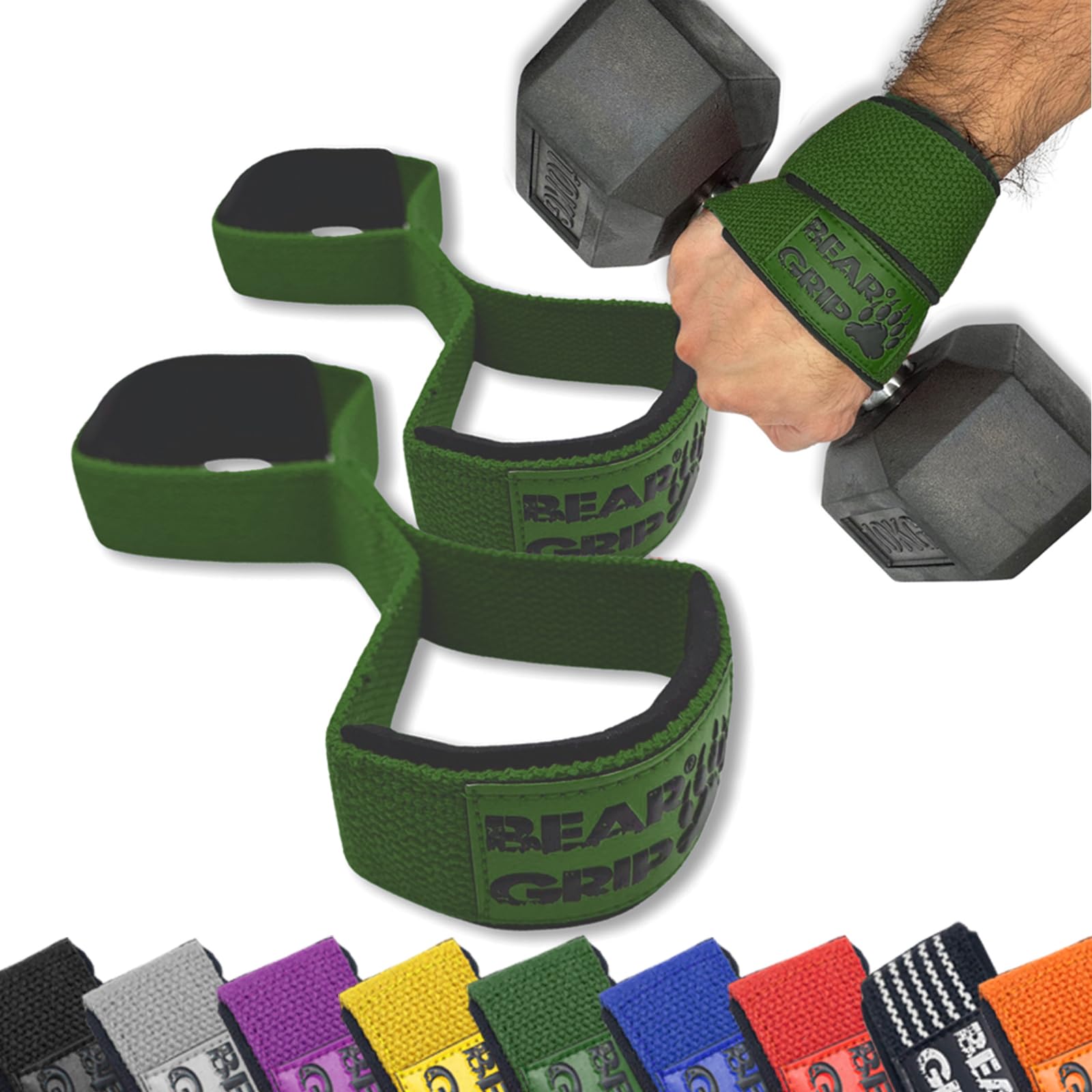 BEAR GRIP - Premium Figure 8 weight lifting straps (sold in pairs) (Khaki) — image 1