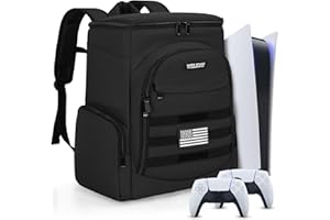 WELIDAY Gaming Console Backpack Compatible with PS5/PS5 Slim/PS5 Pro, Protective Travel Case with 15.6″ Laptop Compartment and Multiple Pockets (Black)