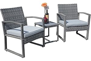 Patiorama Outdoor Patio Furniture - Wicker Conversation Set with Modern Bistro Design, Coffee Table, Perfect for Garden, Balcony, Backyard or Poolside (Light Gray)
