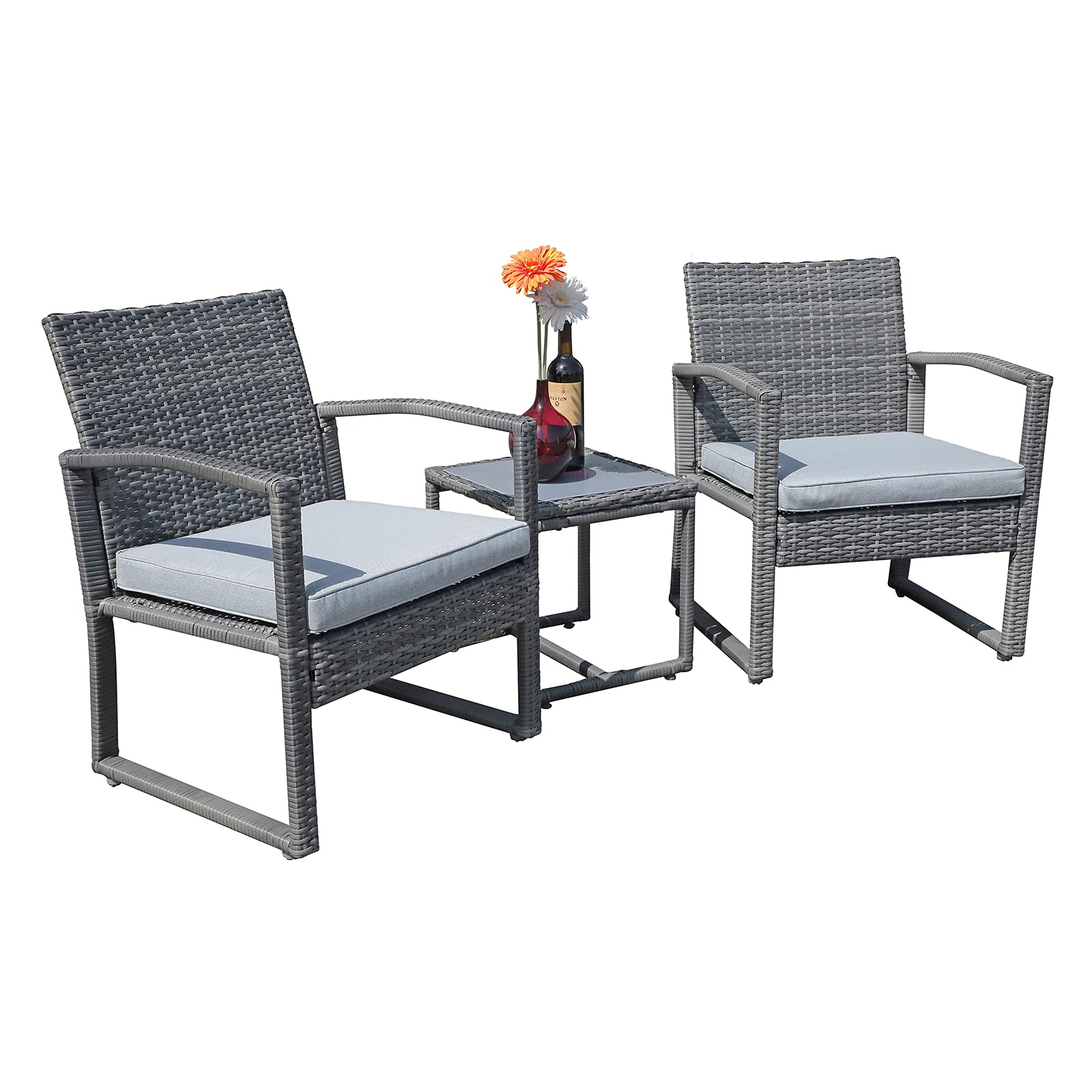 Patio Bistro Set 3-Piece Patio Set PE Rattan Chairs Glass