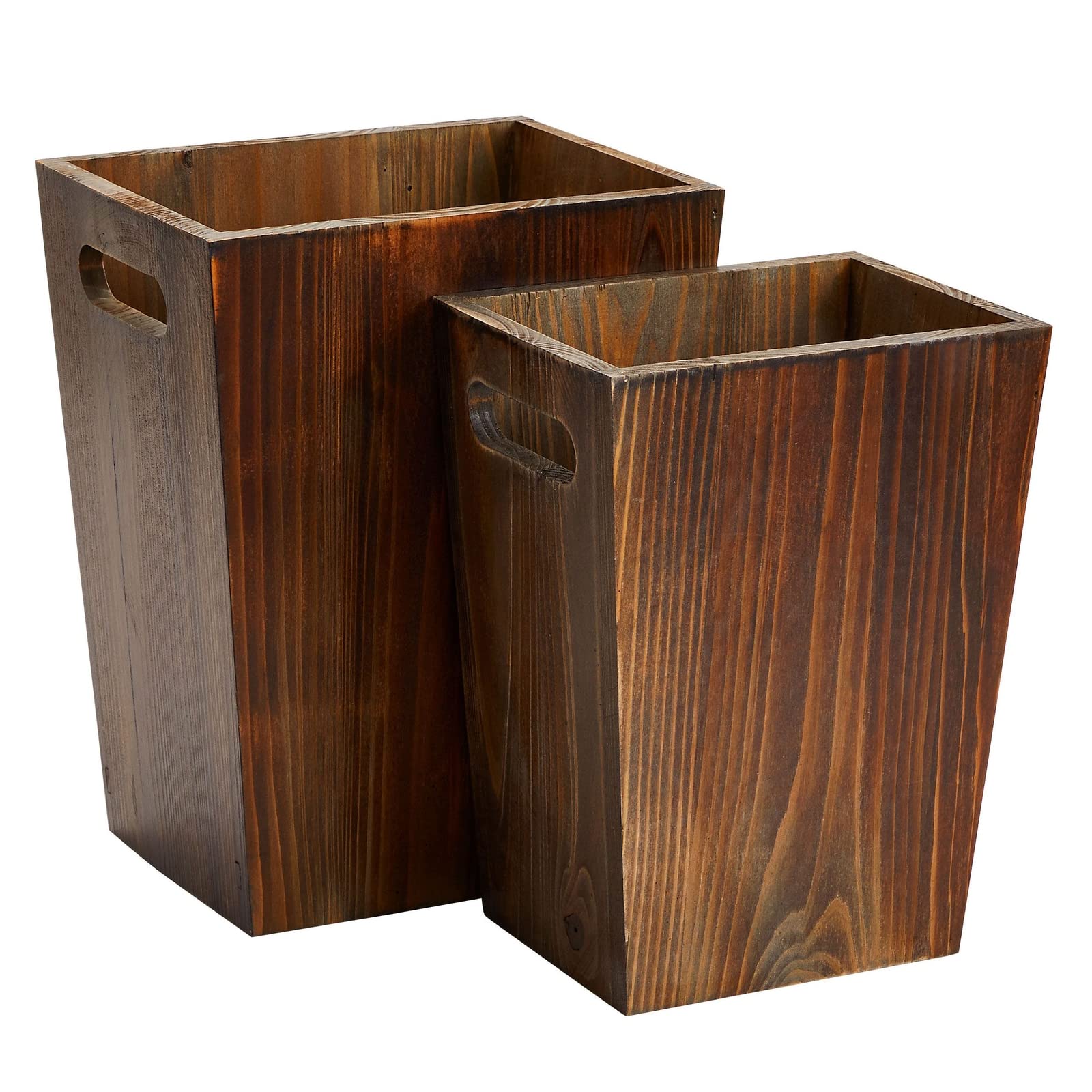 Photo 1 of Farmlyn Creek 2 Piece Rustic Style Wood Trash Can Set - Farmhouse Square Wastebasket Bins with Handles for Home or Office (Brown, Small & Large) - Rustic Bathroom Trash Can Set