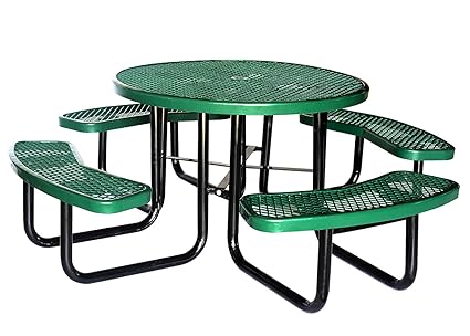 Lifeyard 46 Expanded Metal Mesh Commercial Round Green Picnic Table And Benches Steel Frame For Outdoor Furniture