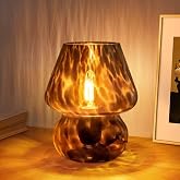 ONEWISH Mushroom Lamp Small Vintage Table Lamp for Bedroom Nightstand, Bedside Lamp Translucent Glass Stepless Dimmable, Mura