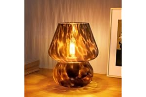 ONEWISH Mushroom Lamp Small Vintage Table Lamp for Bedroom Nightstand, Bedside Lamp Translucent Glass Stepless Dimmable, Murano Aesthetic Home Decor for Living Room Kitchen(Black)