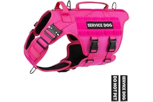 Tactical Dog Harness - PETNANNY Dog Harness Service Vest for Large Breed, Hook and Loop Panel for Service Patchs, Work MOLLE Vest with Handle for Walking Hiking Training(Pink,L)