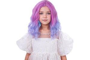 WAVELNM Multi-color Wigs for Kids Child Short Rainbow Bob Wig Girls Colored Loose Curly Wavy Wig Kids Pink Mixed Purple and Blue Side Part Synthetic Wigs for Daily Halloween Party Use