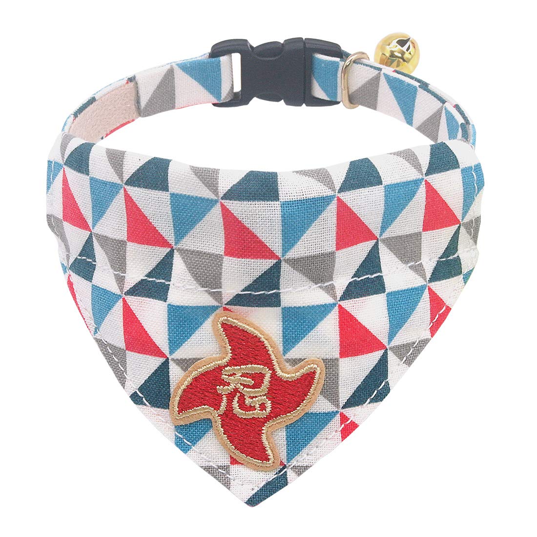 PetSoKoo Japan Ninja Bandana Cat Collar with Bell.100% Cotton.Windmill Pattern. Cute Breakaway Girl Cat Collar.Soft,Blue