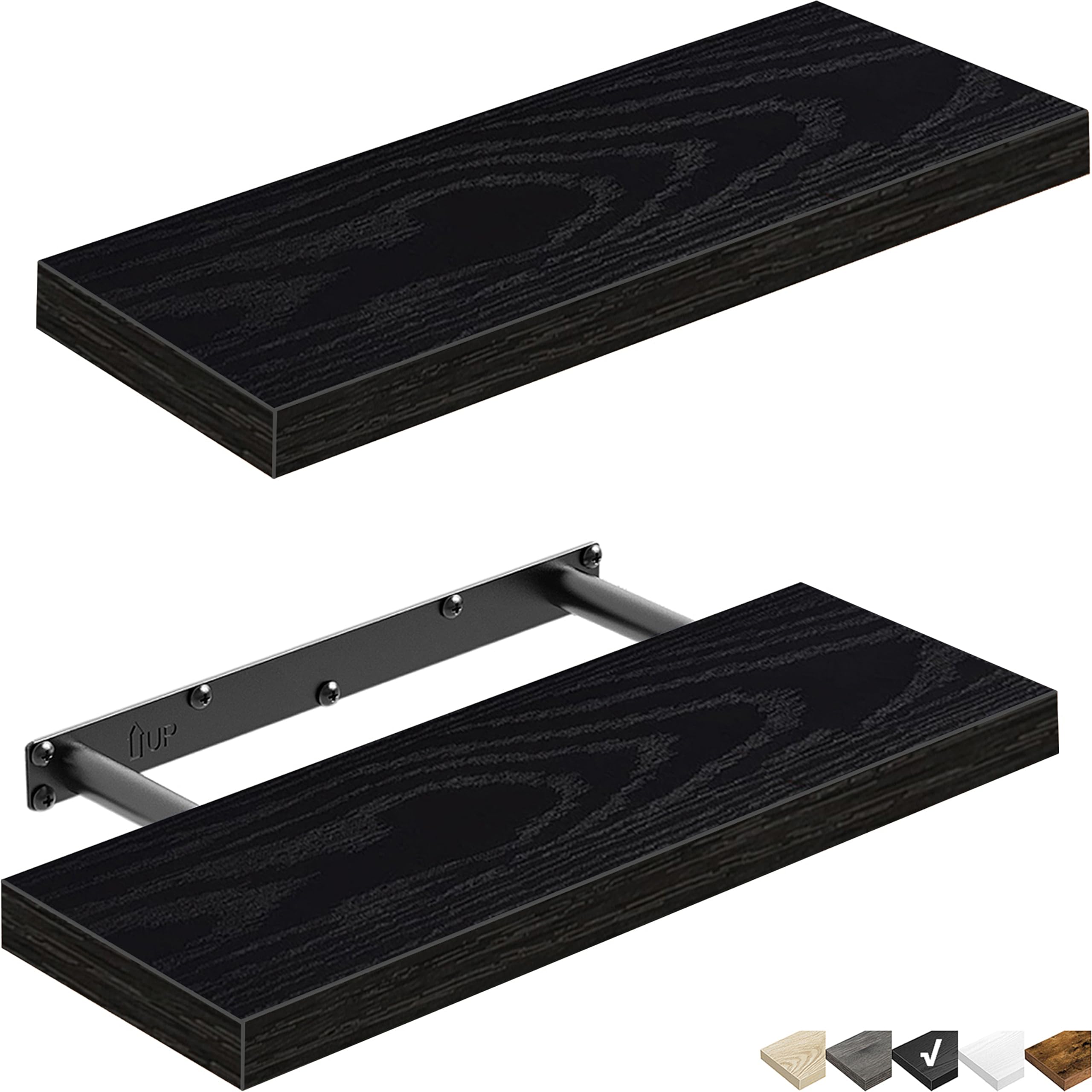 Photo 1 of QEEIG Floating Shelves for Wall Bathroom Shelf Bedroom Kitchen Living Room Farmhouse Small Book Shelf 16 inch Set of 2, Black (015-B2)