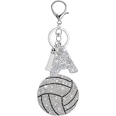 Vitavumt Sparkly Diamond Initial Letter Volleyball Keychain Gift for Sports Lovers,Players Coaches,Elegant Bag Charm