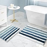 Sunlit Ombre Blue Bathroom Rug Nautical Bath Mat for Bathroom Non Slip Set of 2 Blue and White (30"x20" & 24"x17")