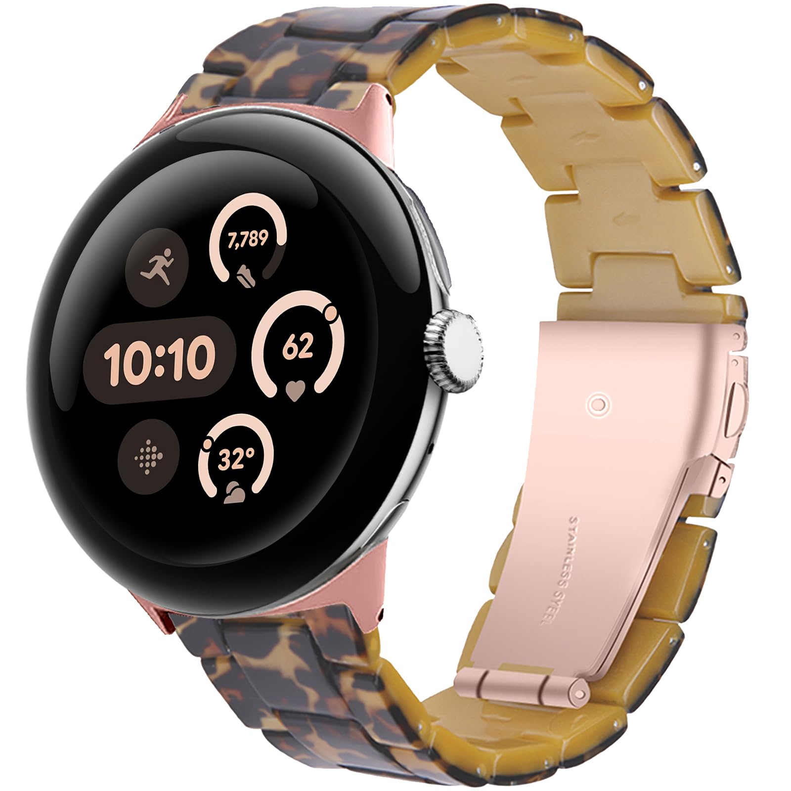 Miimall Resin Bands for Google Pixel Watch 4/3/2/1 41mm Band for Women men, Waterproof Lightweight Strap Adjustable Bracelet Metal Clasp for Google Pixel Watch 4/3/2/1 41mm(Leopard)