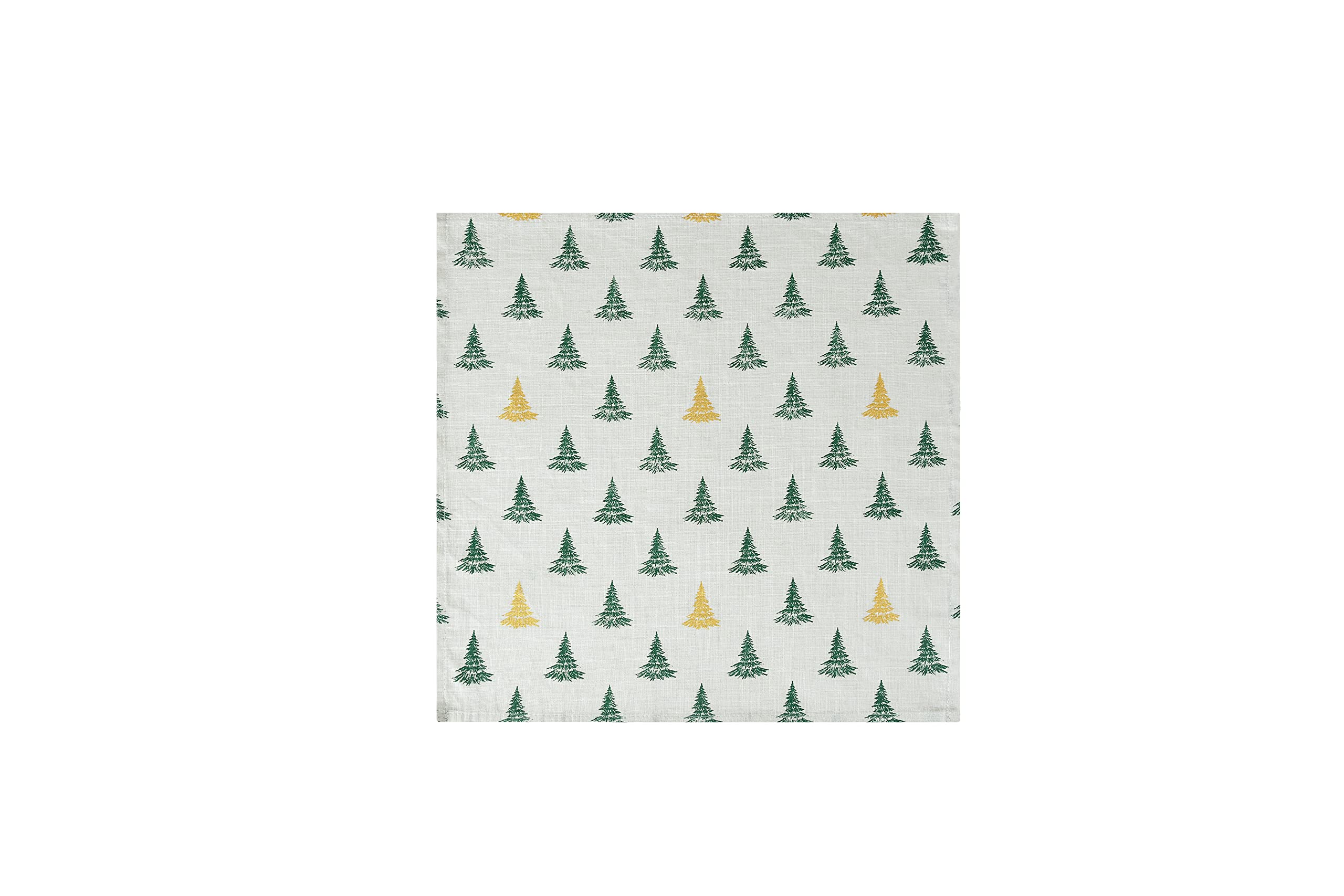 Sleepdown Winter Pine Trees Table Napkins Metallic Detail 100% Cotton Pack of 4 - Natural 45x45cm (18"x18")