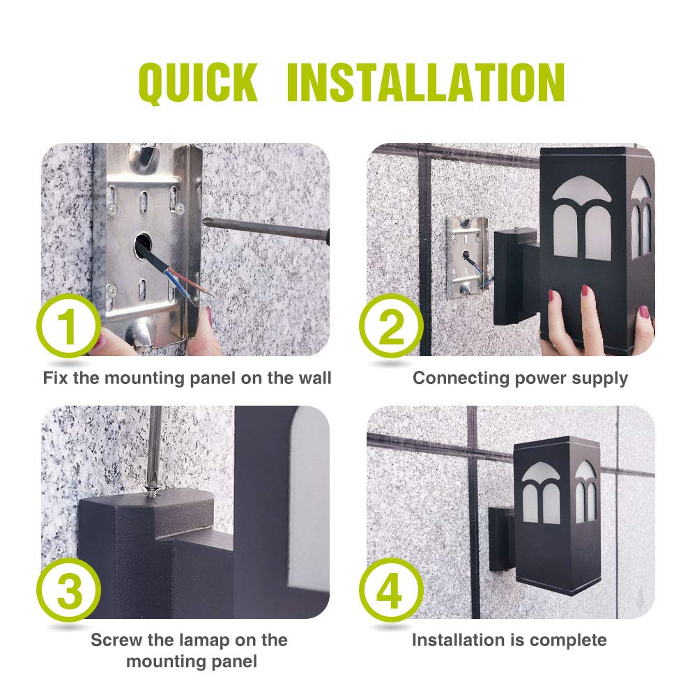 Contemporary 1-Light-Outdoor-Wall-Sconce with Black Finish On Steel with Clear Glass Panel Waterproof Outdoor Porch Light for Porch, Entryway, Patio, Deck, Garden