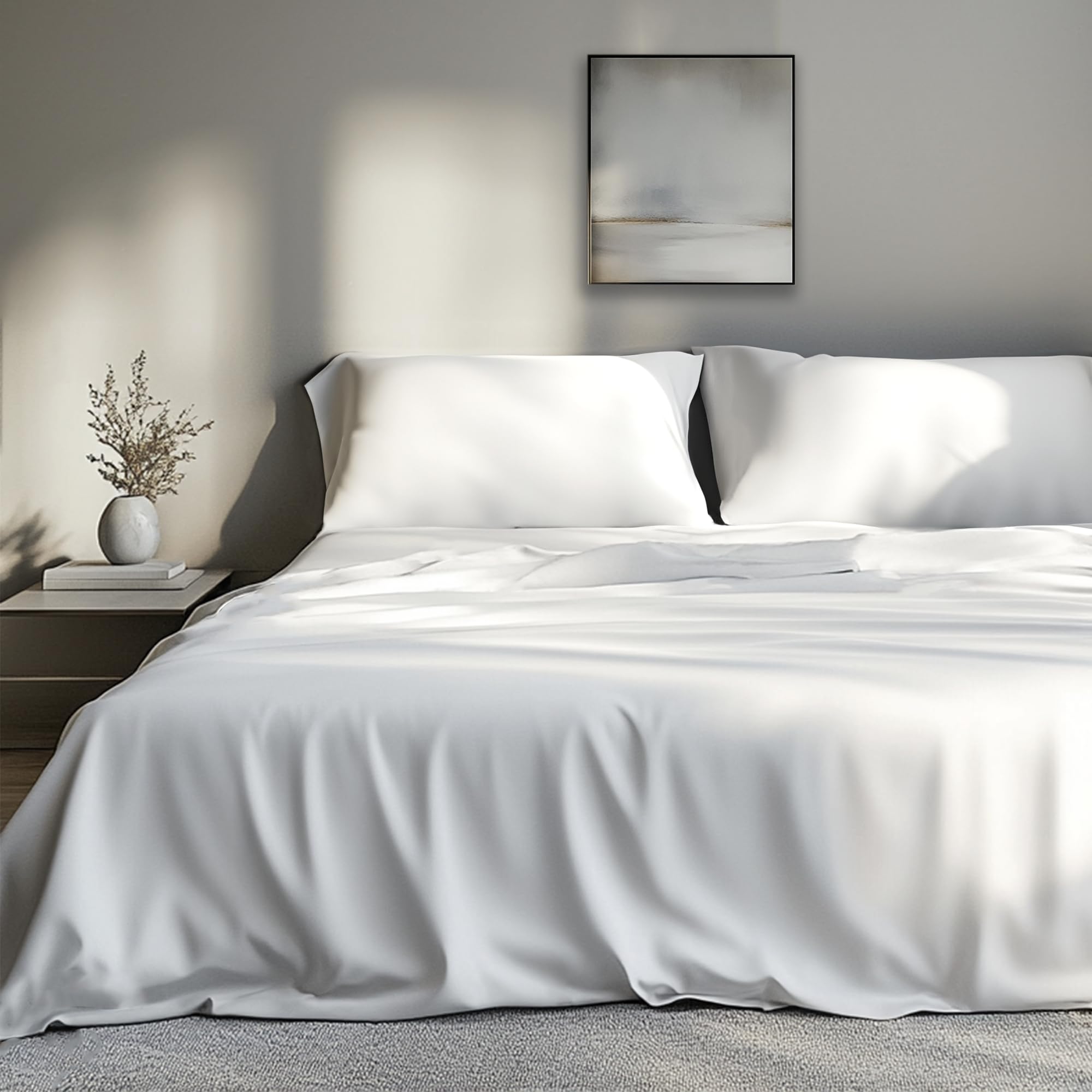 EKOSCIOUS 100% Eucalyptus Tencel Sateen Bed Sheet Set with 2 pillowcase, Super King Size, 18 Inch Deep Pocket | (White) - Cool & Softer than Bamboo and Silk Sheets