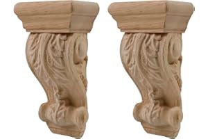 Woogim 2PCS Rubber Wood Carved Corbel Traditional Shelf Brackets European Style Corbel Bracket for Millwork Corbels A Style 1.5" T×2.28" W×4.13" H