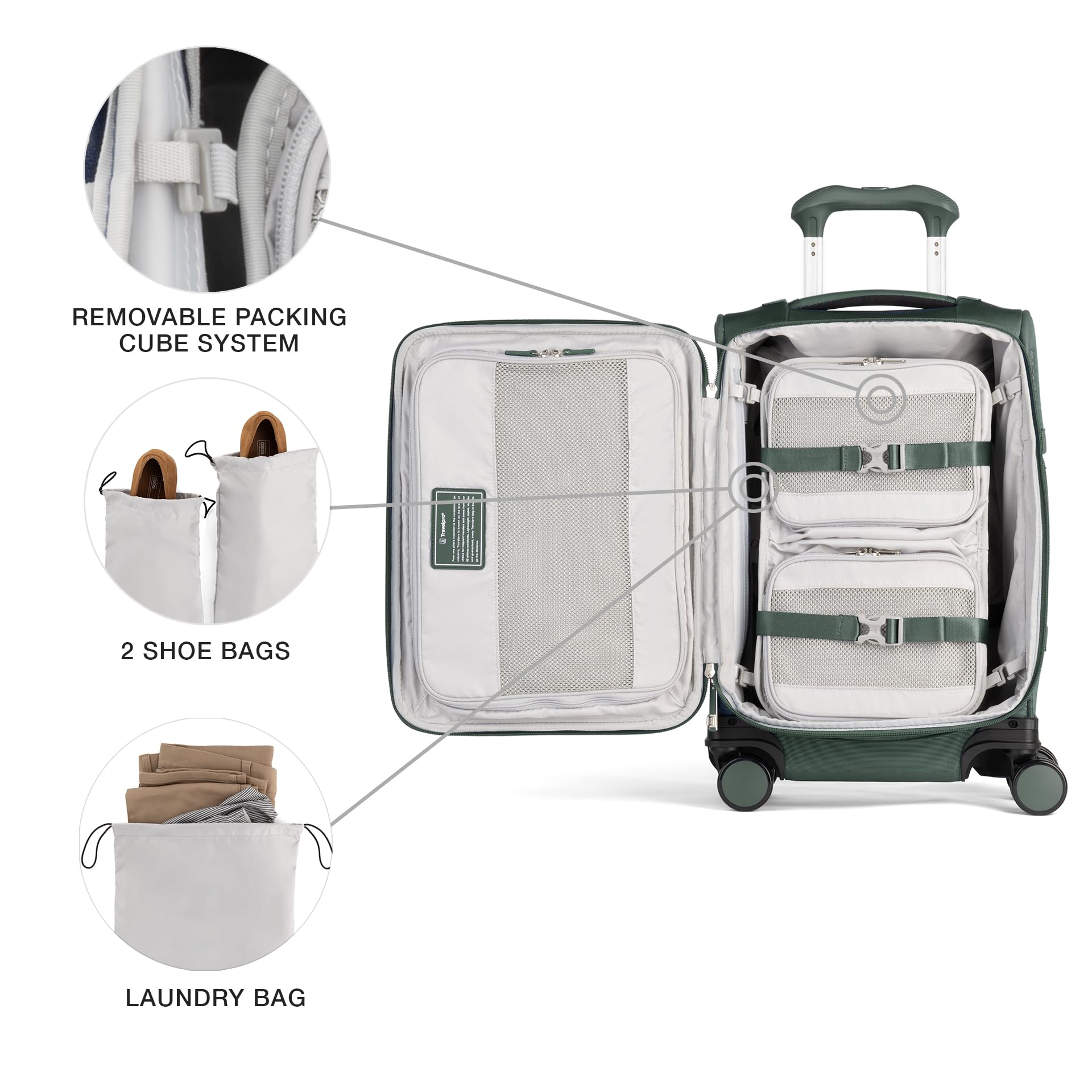 Travelpro VersaPack+ Lightweight Softside Expandable Carry on Luggage, 8 Spinner Suitcase, TSA Lock, Men and Women, Carry On 21-Inch, Desert Sage Green