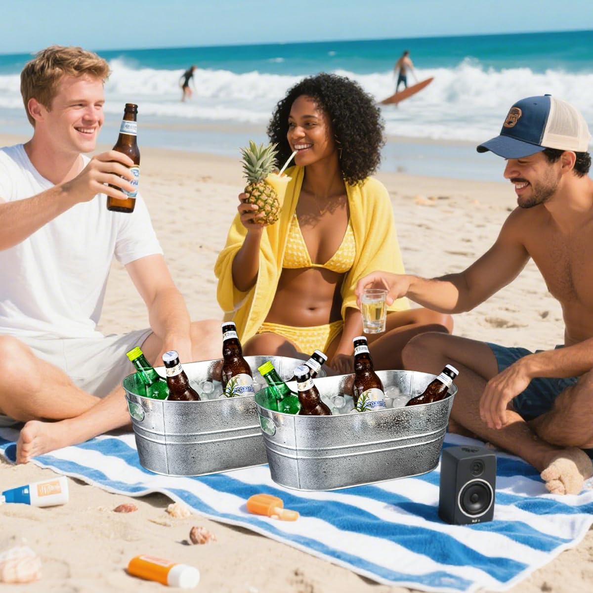 2 Pack Galvanized Tub Ice Bucket Large Metal Drink Buckets for Parties Beer Beverage Tub with Carry Handles for Champagne Cocktails Wine Cooling for Mimosa Bar Supplies 3 Gallon