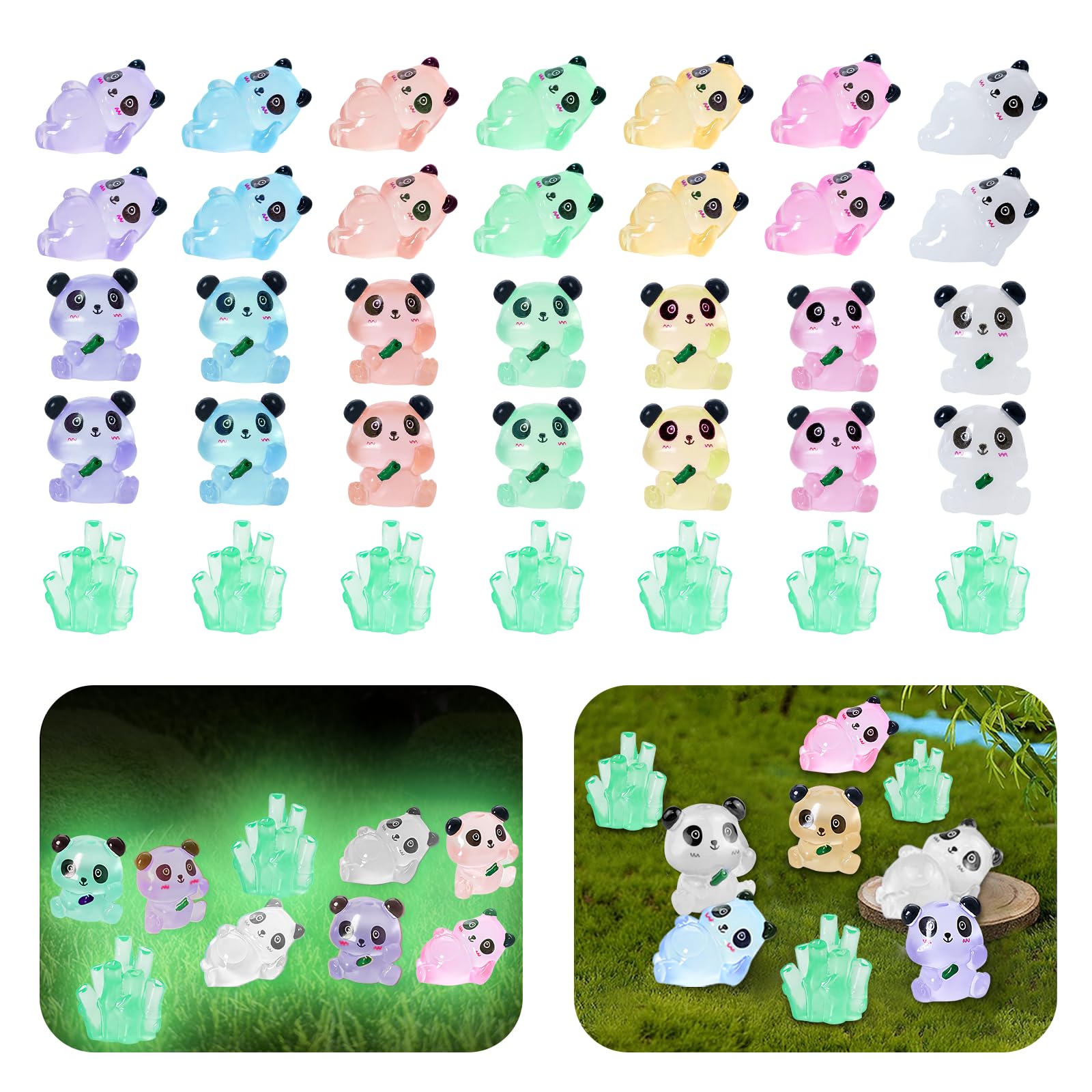 EliphonTowne 35pcs Luminous Mini Resin Pandas - Mini Resin Animals, Glow in the Dark Pandas Miniature Animals Figures for Creative DIY/Home Decor/Garden Landscaping/Desk Decorations