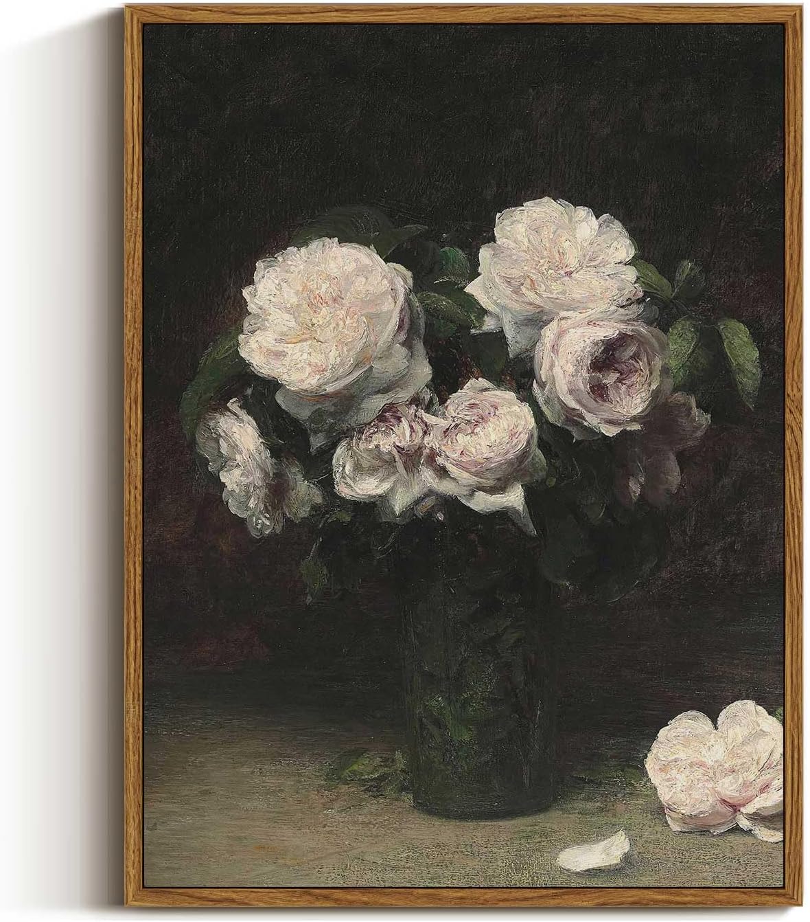 Wall Décor - VIYYIEA Floral Framed Wall Art, Rose Flower Vintage Art Decor Room Aesthetic, 12x16 Inch Canvas Print Art, Farmhouse Still Life Painting Wall Decor for Bedroom Bathroom Office