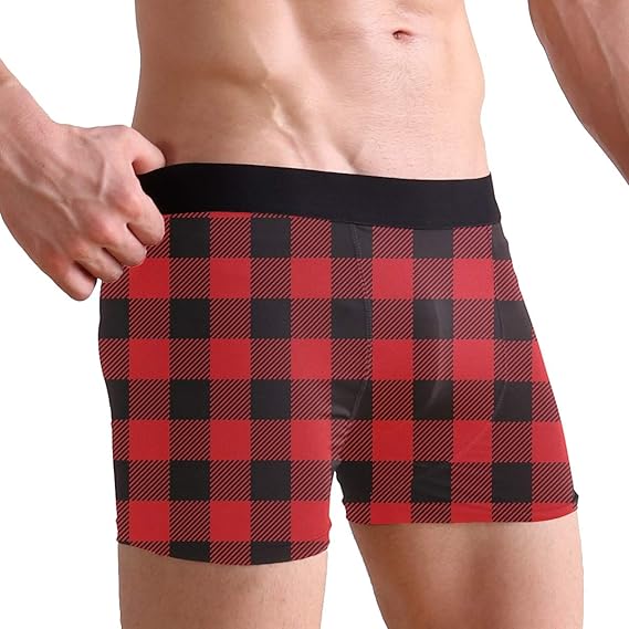 Amazon 赤黒チェック ボクサーパンツメンズ パンツ ブリーフ ショットパンツ 下着 ストレッチ プレゼント 立体 前閉じ メンズ下着 吸湿速乾 男性肌着 派手 セクシー 人気柄選択あり ボクサー 通販
