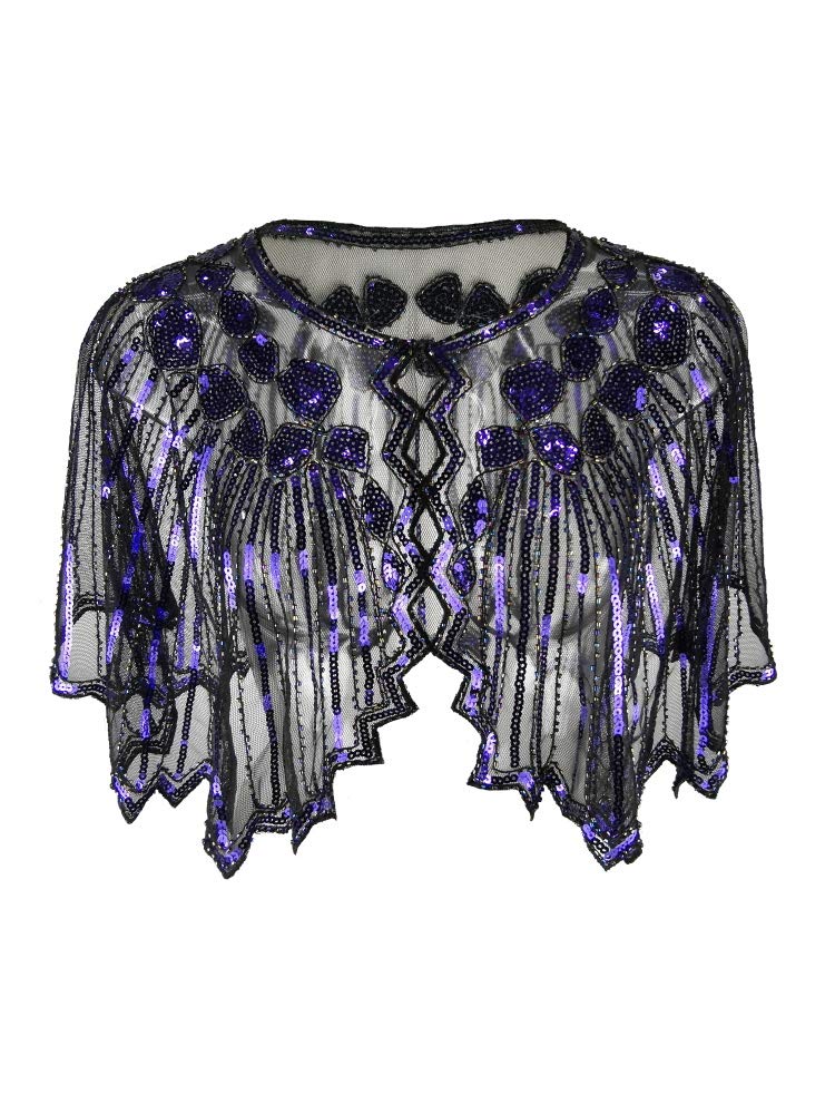 Grouptap 1920s purple gatsby shawl bolero sequin cape shrug wrap for women ladies flapper art deco vintage dress costume (Purple, One Size)