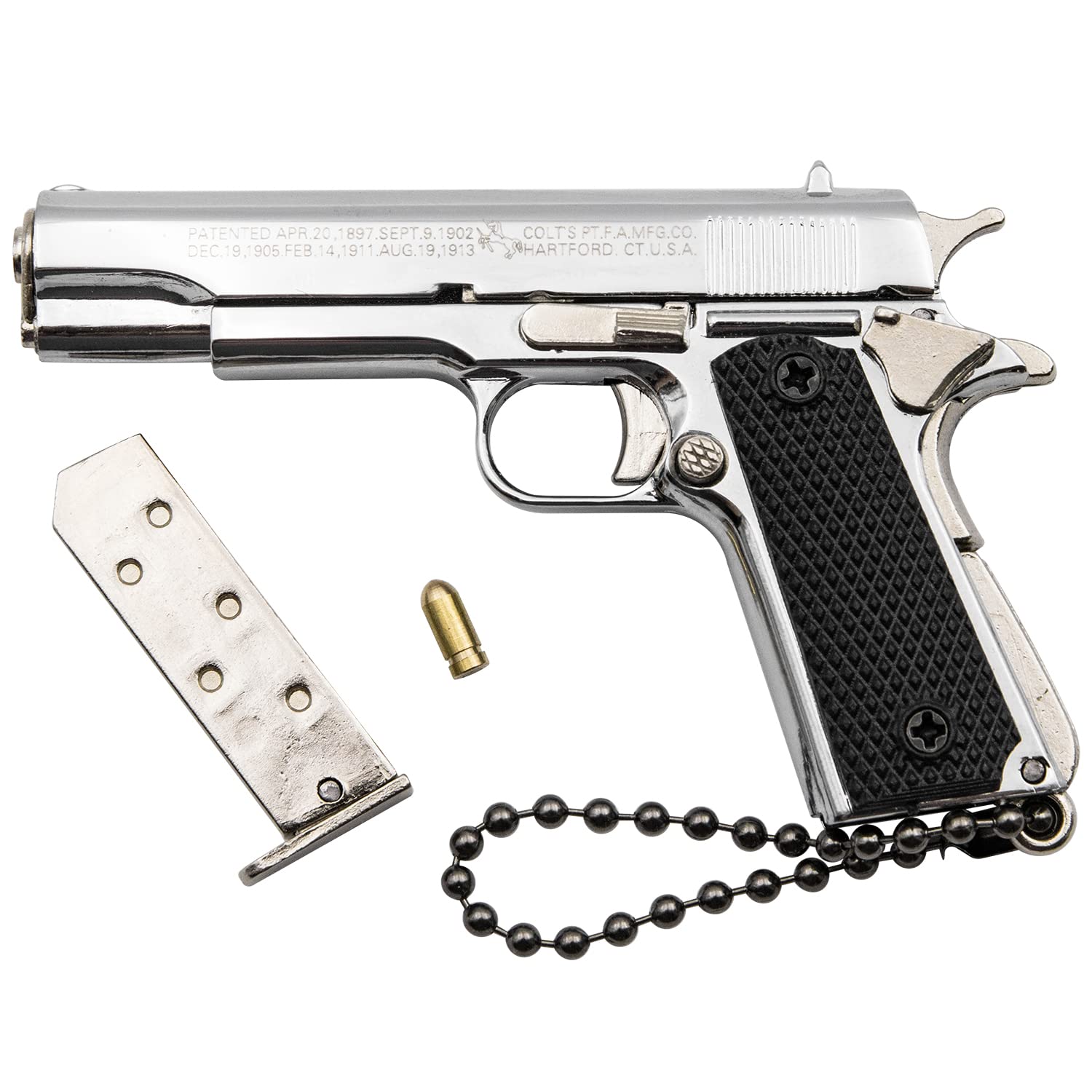 Zhongren Mini 1911 Key Chain Gun Model Shape Cannot Shooting Keyring Key Rings Pendant Ornament KeyChains for 14+ Men Amyfans (Silver)