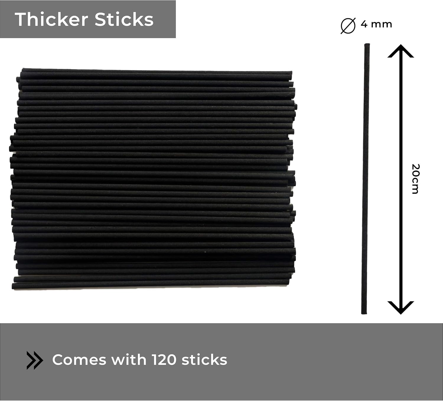 Ziffs Home® 120 Black Fibre Reed Diffuser Sticks - 20cm x 4mm - Thick Diffuser Reeds, 20cm - 7.87 Inch - Image 3