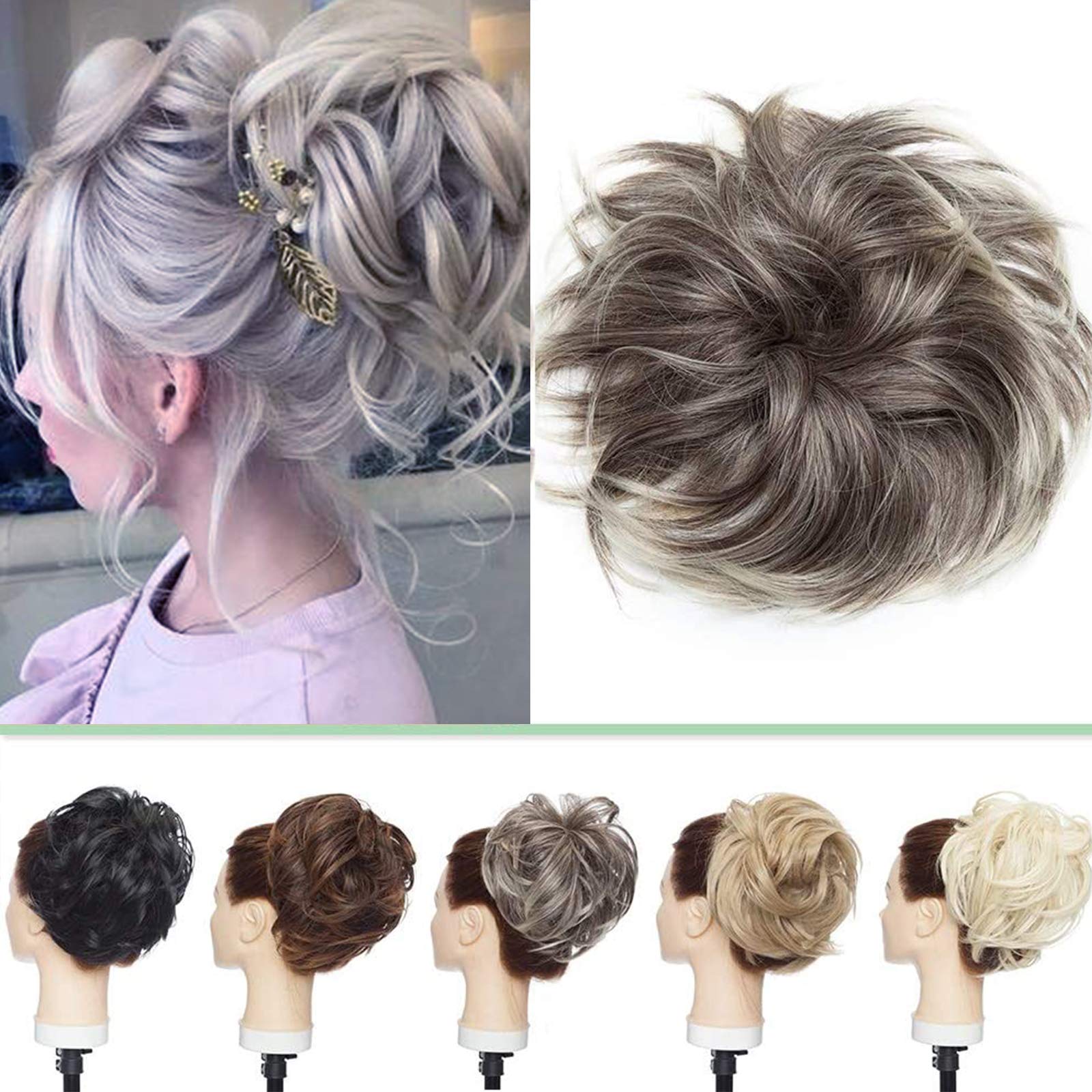 Messy Bun Hair Piece Extensions Tousled Updo Hair Extension Thick Ponytail Hair Band Updo Hairpiece Synthetic Ponytail Hairpiece [Medium Brown & Bleach Blonde]
