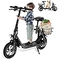 SEHOMY Electric Scooter for Adults 330lbs, Folding Bike Escooters with Seat and Basket, 850W Peak Motor, 25 Miles Range, 22MPH, Storage Basket, 14" Tire, Electronic 2 Wheel Commuter Motor Scooters