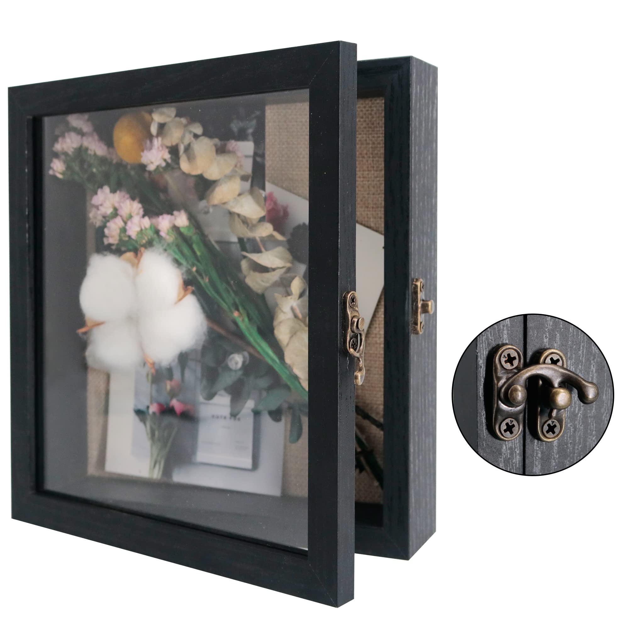 GraduatePro Shadow Box 8x8 Display Case Large Black Frame with Glass Deep Picture Wedding Bouquet Flowers Memorabilia Medals Photos Memory for Keepsakes