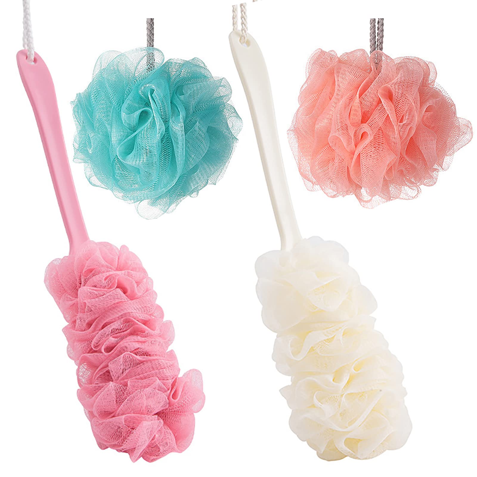 XineYuor Long Back Shower Brush,2PCS Bath Brush with Shower Sponges,Plastic Body Brush Scrubber Back Mesh Bath Sponge Brush for Bathroom Accessories for Men and Women
