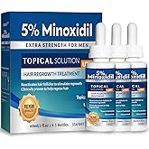5% Minoxidil Hair Growth for Men and Women: Extra Strength Beard Regrowth Treatment Serum with Minoxidil and Biotin for Thinning Hair Loss to Grow Thicker Fuller 60ml 3 Bottles