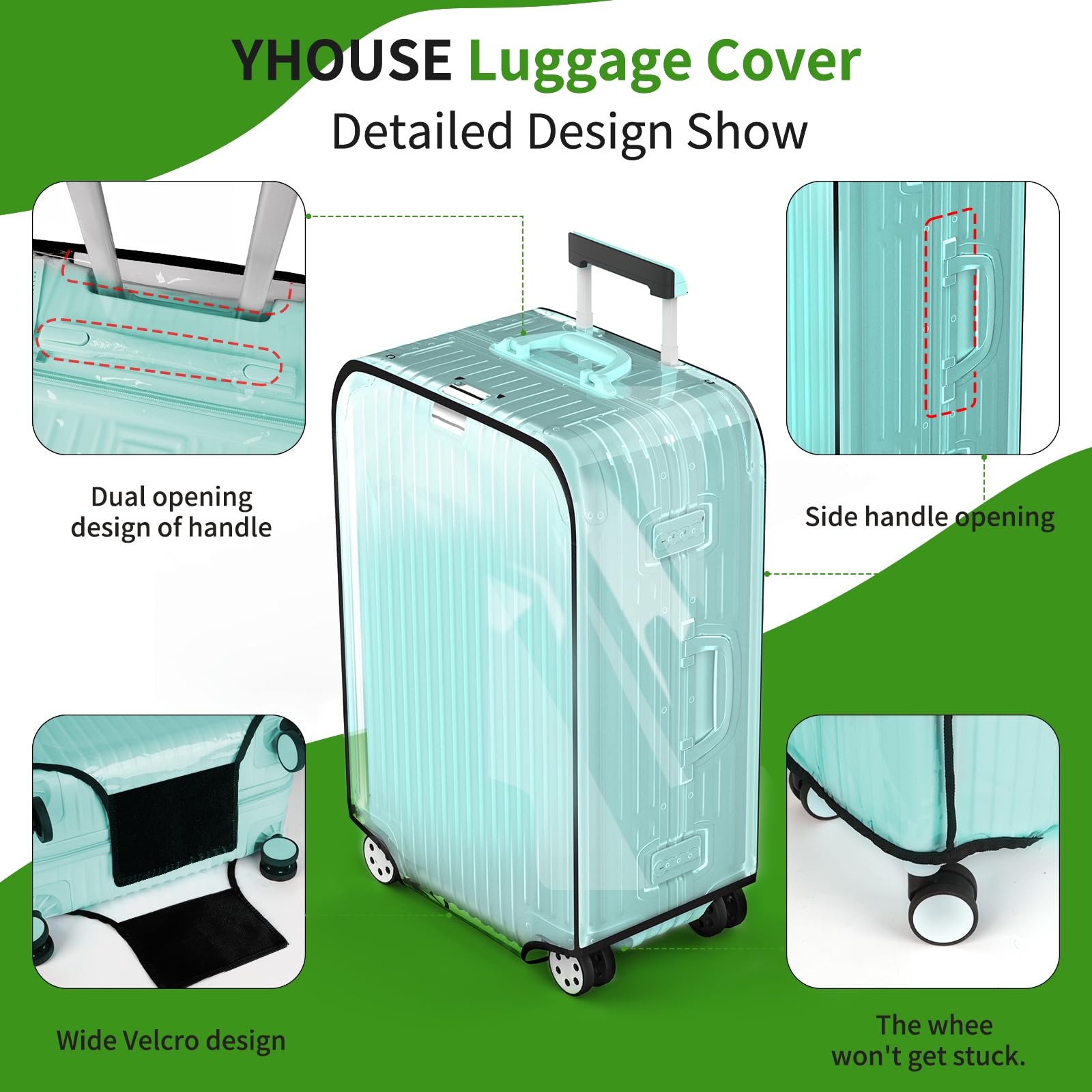 Suitcase Covers For Luggage, 28 Inch Clear PVC Luggage Covers Protector Full Thicken Transparent Waterproof Suitcase Sleeve With Large Velcro for 28