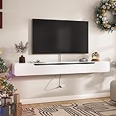 FurniNova 55'' Floating TV Stand with Drawers, Wall Mounted TV Console, High-Gloss Floating Entertainment Center Under TV Shelf for Living Room Bedroom,Fully Assembled,White