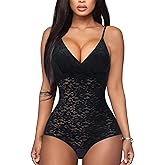 BRABIC Lace Bodysuit for Women Tummy Control Shapewear Sleeveless Tops V-Neck Backless Camisole Jumpsuit Shaper