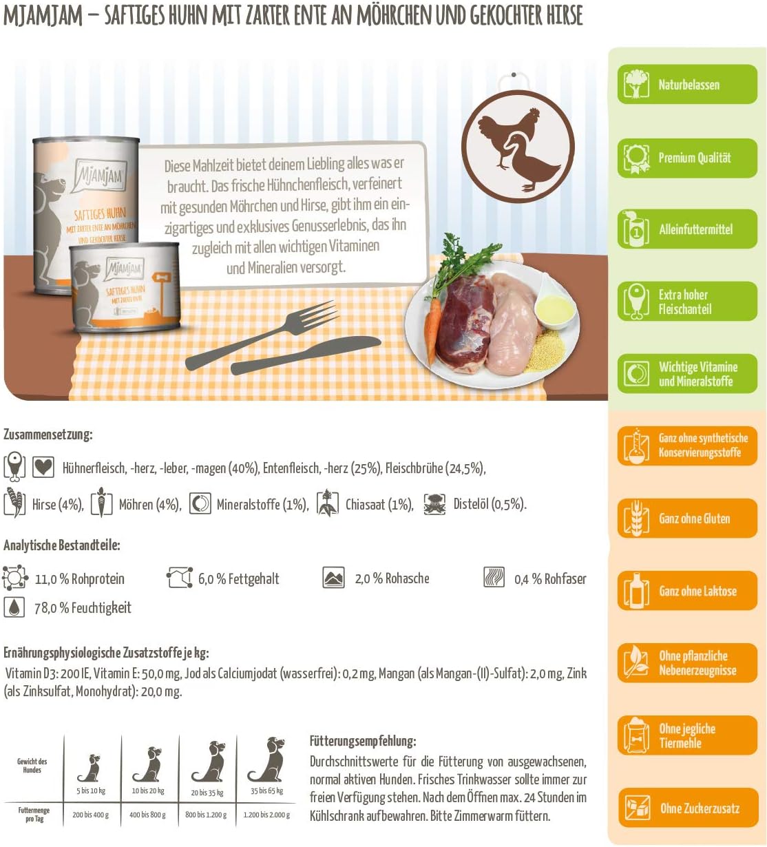 MjAMjAM, premium wet food for dogs, juicy chicken with tender duck on carrots and boiled millet, pack of 6 (6 x 800 g) - Image 4