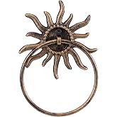 Mifoci Towel Ring Celestial Sunburst Cast Iron Bohemian Hand Towel Holder | Vintage Gold Round Bath Towel Hanger Wall Mount, Rustic Farmhouse Mid Century Coastal Beach Summer Bathroom Kitchen Decor