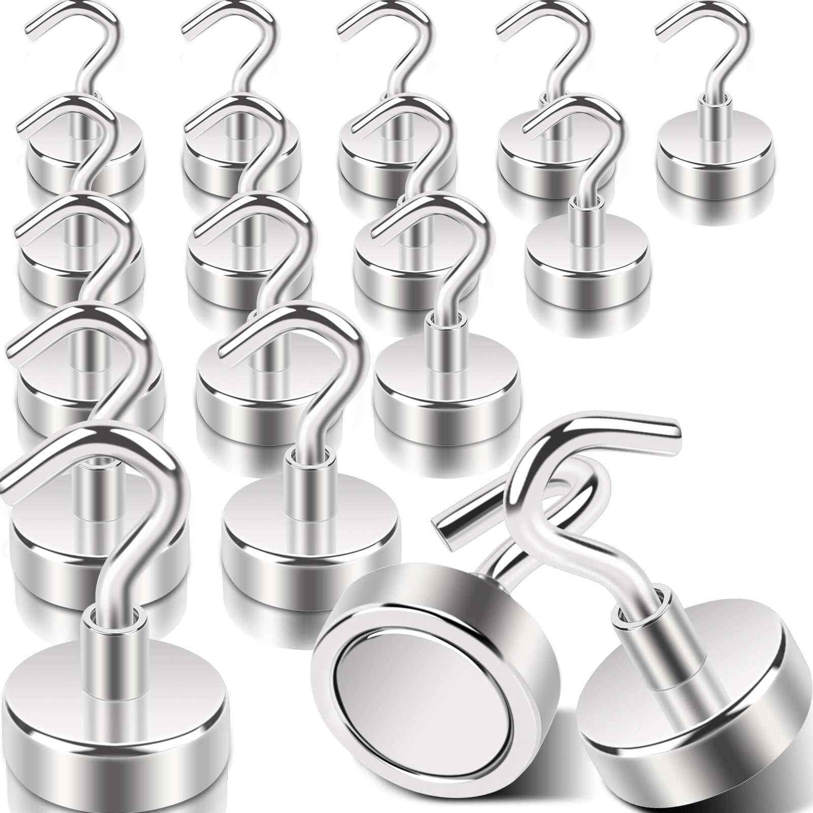 DGDUBRB 16pcs Super Strong Magnetic Hooks, 45lb+ Heavy Duty Magnet Hooks, Magnetic Hook s for Cruise Cabins, Muti-Use Neodymium Metal Magnets with Hook for Fridge, Locker, Classroom, Kitchen