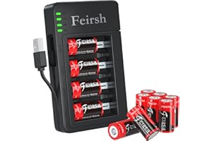 FEIRSH CR123A Rechargeable Batteries 8 Packs, 3.7V Lithium Rechargeable Batteries with Charger for Arlo Wireless Security Cameras VMC3030 VMK3200 VMS3330 3430 3530 and Flashlights
