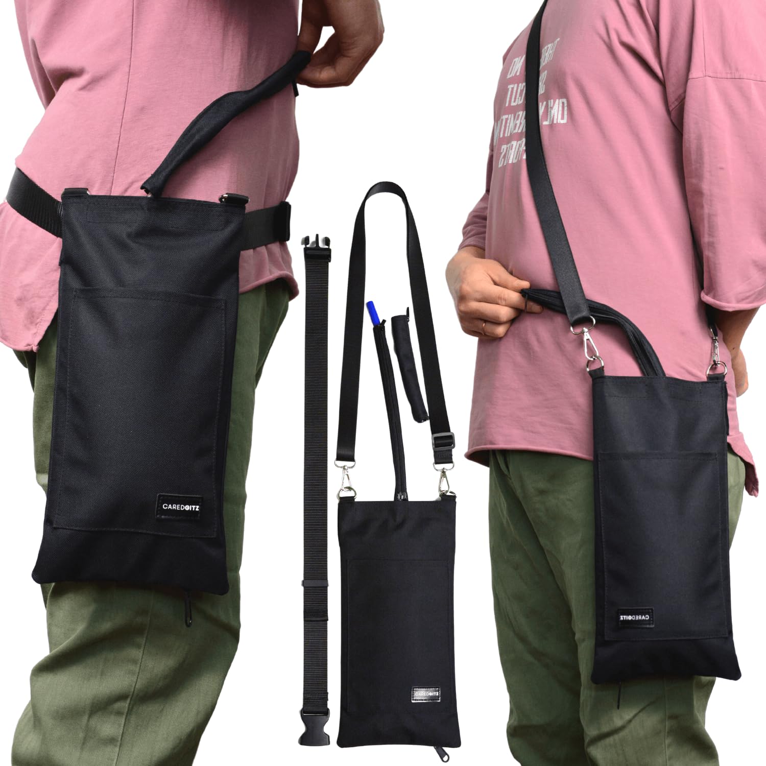 Photo 1 of Caredgitz Nephrostomy Bag Holder, Drainage Bag Cover, w/Shoulder Strap & Waist Belt, Catheter Bag Holder, w/Tube Cover, Discreet Nephrostomy Supplies for Privacy & Dignity, Washable, Fits 1000ml Bags