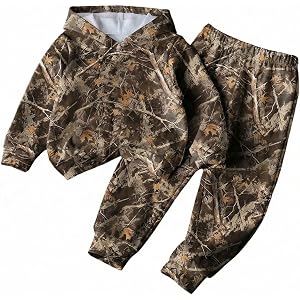 GORGLITTER Boy's Fall Outfit Set Camo Print Long Sleeve Hoodies Hooded Sweatshirt and Graphic Jogger Sweat Pants Sets