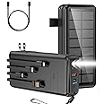 boogostore Portable Charger with Built in Cable and Wall Plug 50000mAh PD30W Fast Charging Solar Power Bank with 5 Output & 2 Input Dual LED Flashlights Phone Holder External Battery Pack (Black)