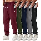 OZYJD Mens Sweatpants with Zipper Pockets 5 Pack Athletic Joggers for Men Warm Slim Fit Track Workout Running Sweat Pants