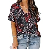 TIYOMI Plus Size Tops for Women Ruffle Shirts Button Short Sleeve Summer V Neck Tunics XL-5XL