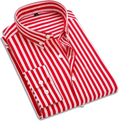 Cómodo Camisa Elegante Rayas Manga Larga Mulit Color Hebilla Camisas
