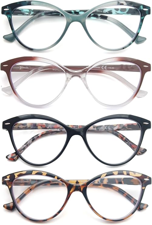 Women Reading Glasses 4 Set Cateye Readers Glasses Reading Comfort Spring Hinge